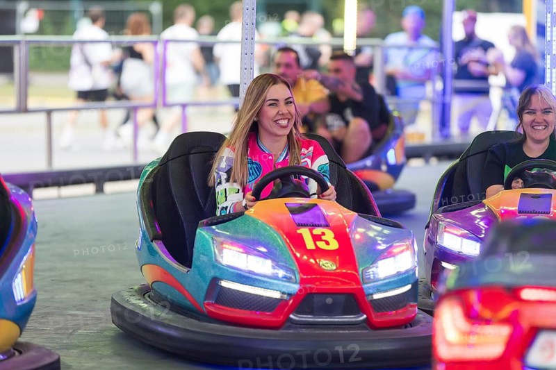 Visitors ride bumper cars at the Klassentreffen Festival on the Central Fairground in Berlin on 29.08.2026
