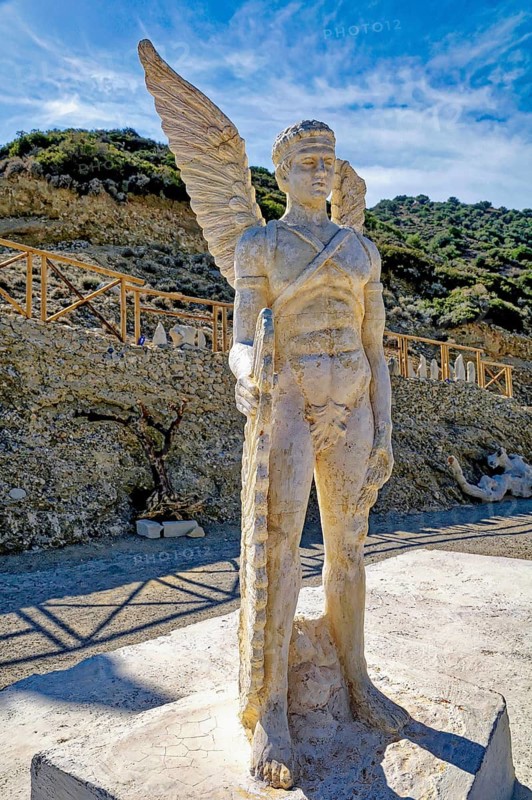 Statue of Icarus, son of Daidalos, Greek mythology, antiquity, legend, Agia Galini, Crete, Mediterranean Sea, Greece