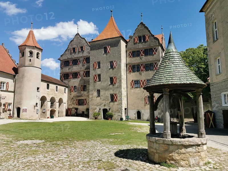 Courtyard with Fürstenbau, Harburg Castle, Harburg, Donau-Ries District, Swabia, Bavaria, Germany