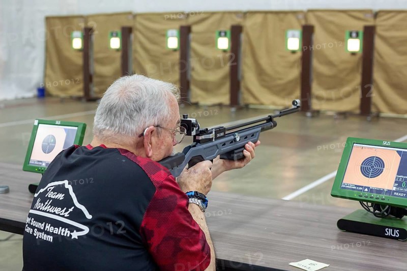 Detroit, Michigan - Air rifle competition at the National Veterans Wheelchair Games. The annual event is sponsored by the Paralyzed Veterans of America and the Department of Veterans Affairs. Over 500 athletes competed in more than 20 sports during the six-day event