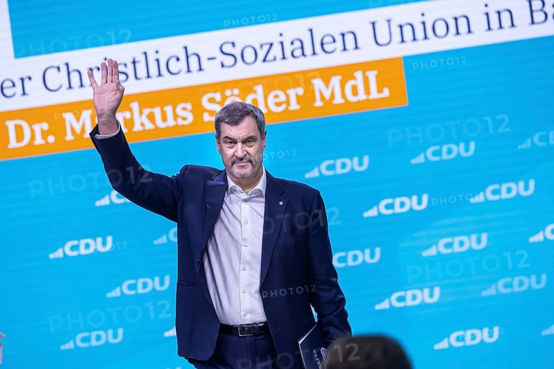 38th Federal Party Congress of the CDU of Germany in Stuttgart. Greetings from Markus Söder, party leader of the sister party CSU and Minister-President of the Free State of Bavaria. Stuttgart, Baden-Württemberg, Germany