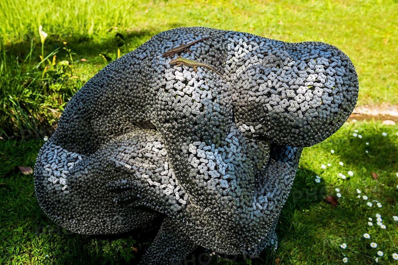 Botanical garden with sculptures in spring, artist Seo Young Deok, Light Garden, Andre Heller, Gardone Riviera, Lake Garda, Brescia Province, Lombardy Region, Italy