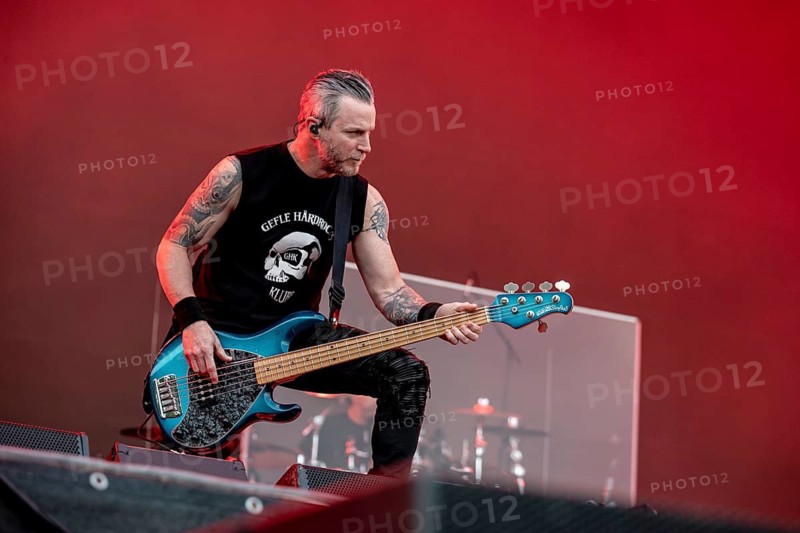 Bass player Brian Marshall from the American rock band Alter Bridge live on the Mandora Stage during their performance at Rock im Park auf dem Zeppelin Field in Nuremberg, Germany on 07.06.2026