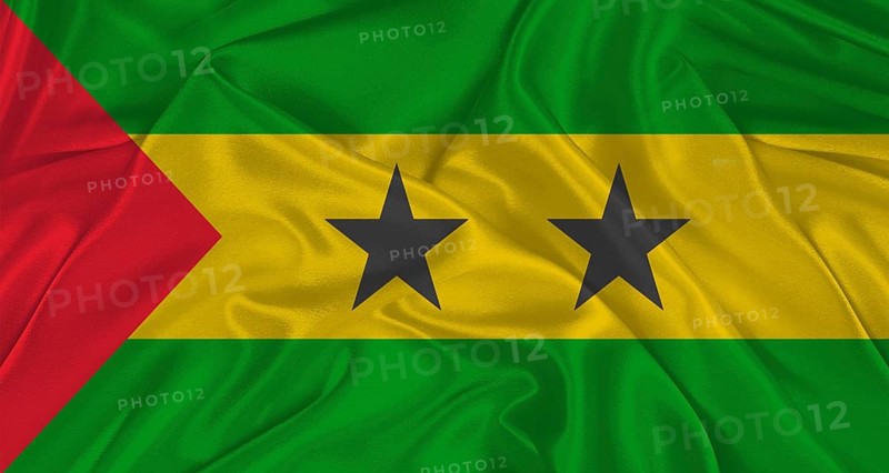 Sao Tomean flag with fabric texture. Realistic flag of Sao Tome and Principe waving, National flag