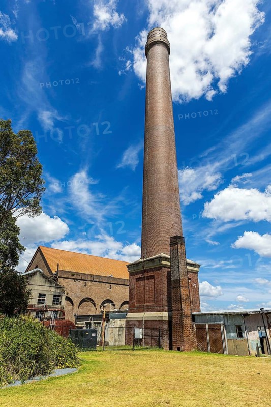 Historic industrial chimney at the decommissioned Cockatoo Island power station, Cockatoo Island, Sydney, Australia