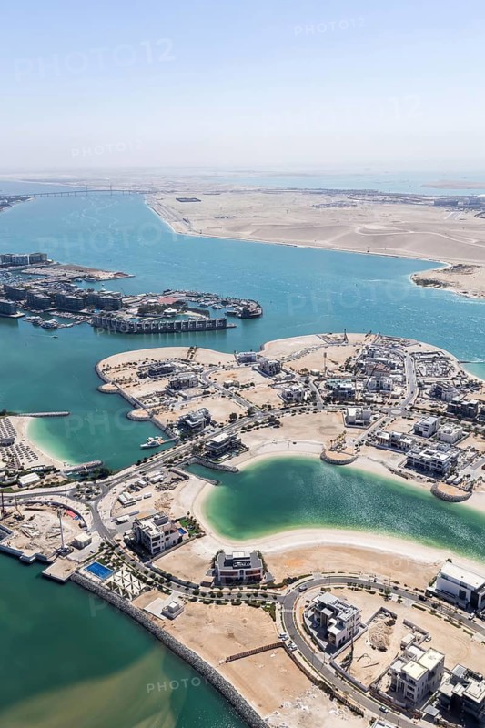 Abu Dhabi city skyline from above in Abu Dhabi, United Arab Emirates