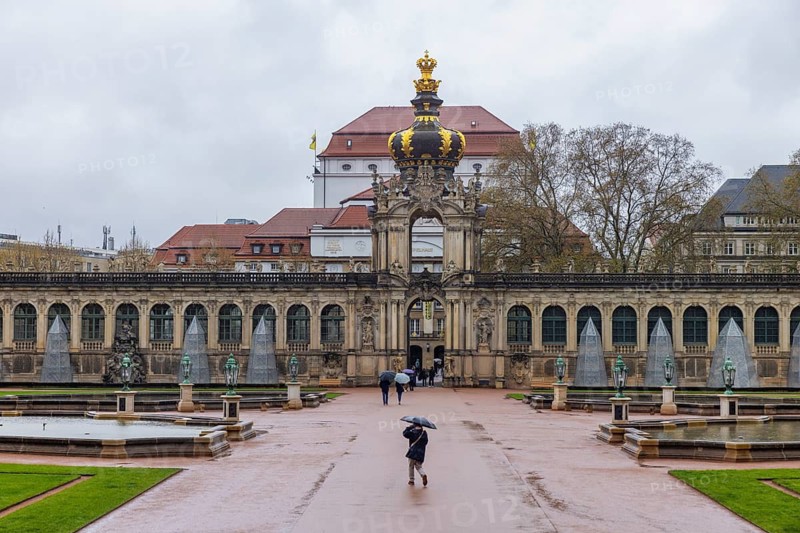 Zwinger's Pleasure Garden in Rain, Dresden, Saxony, Germany