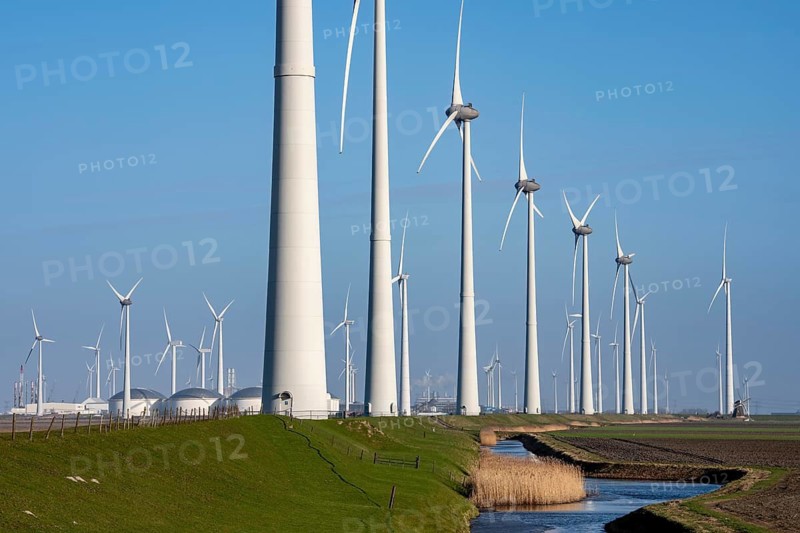Westereems and Growind wind farms, in the north of the Netherlands, near Eemshaven, energy center, in addition to wind energy, there are coal and gas power plants and various energy infrastructure facilities, Vopak tank farm, the Netherlands