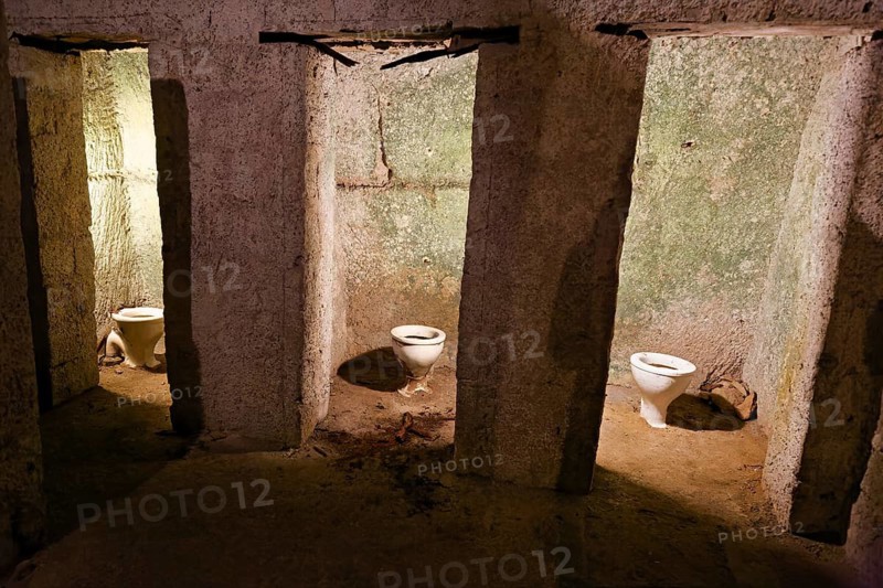 Improvised toilet facility during World War II, bomb shelter, Borbonica Gallery, Bourbon Tunnel, Naples underground, Campania province, Italy