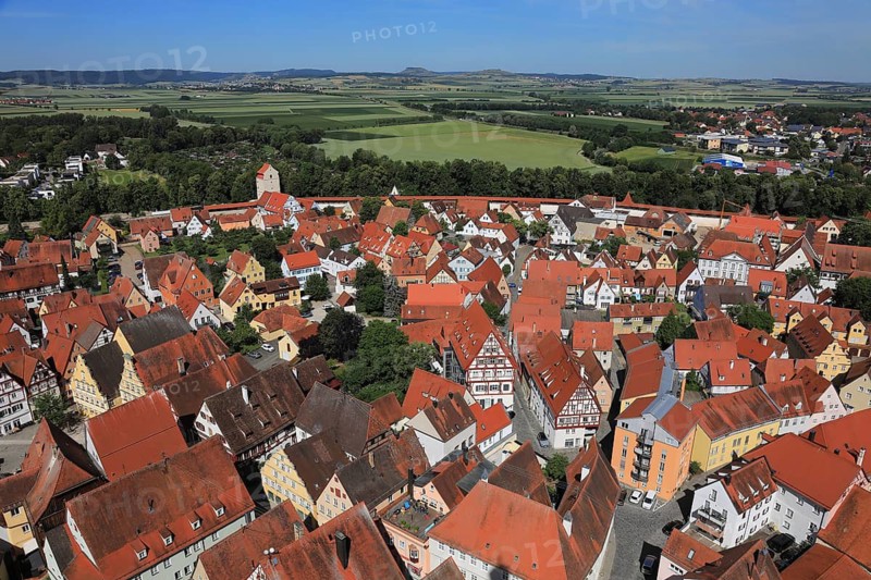 Old town, city view from above, from Daniel church tower, Nördlingen, Nördlingen, Donau-Ries district, Swabia, Bavaria, Germany