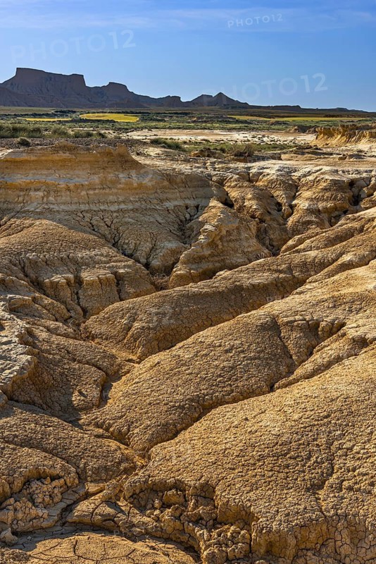 Rock formation caused by erosion in the morning light in the Bardenas Reales Natural Park, Navarra, Spain
