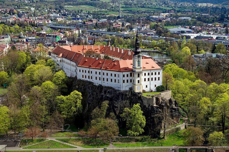 View of Decín Castle from the Shepherd's Wall, Tetschner Castle on the Elbe, Decin, Dechen, Bohemia, Czech Republic, Czech Republic