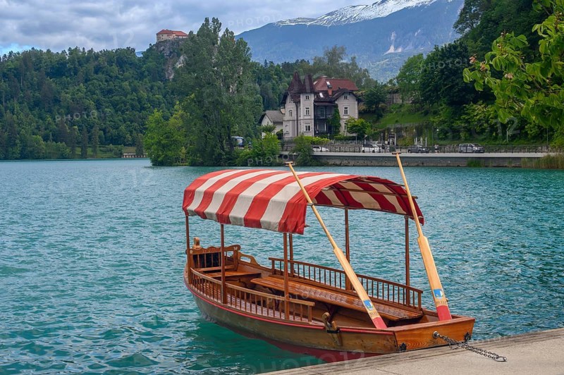 The traditional transportation to Bled Island is a wooden boat known as a pletna. Lake Bled, Slovenia