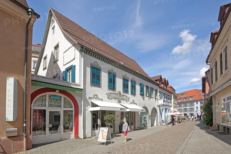 House built in 1862 with stucco and inscription Hetzel, Lammstraße, Emmendingen, Breisgau, Baden-Württemberg, Germany
