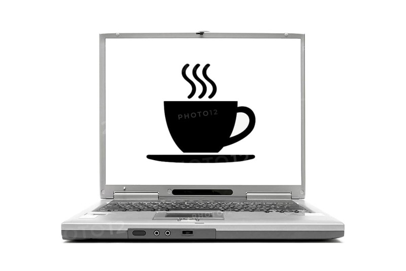 Laptop shopping, online shop, online, shopping, home office, working at home, coffee break, studio recording, Lower Saxony, Federal Republic of Germany