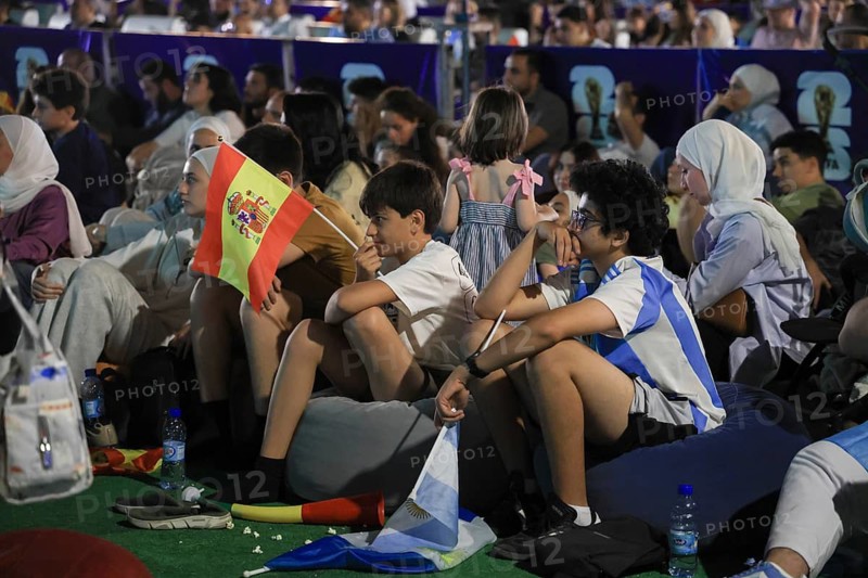 Damascus, Syria - July 19, 2026: Thousands of Spanish and Argentine football fans gather in Damascus to watch the 2026 FIFA World Cup final match on giant screens as Spain defeats Argentina 1-0 in extra time to claim the world title, Damascus, Damascus, Syria