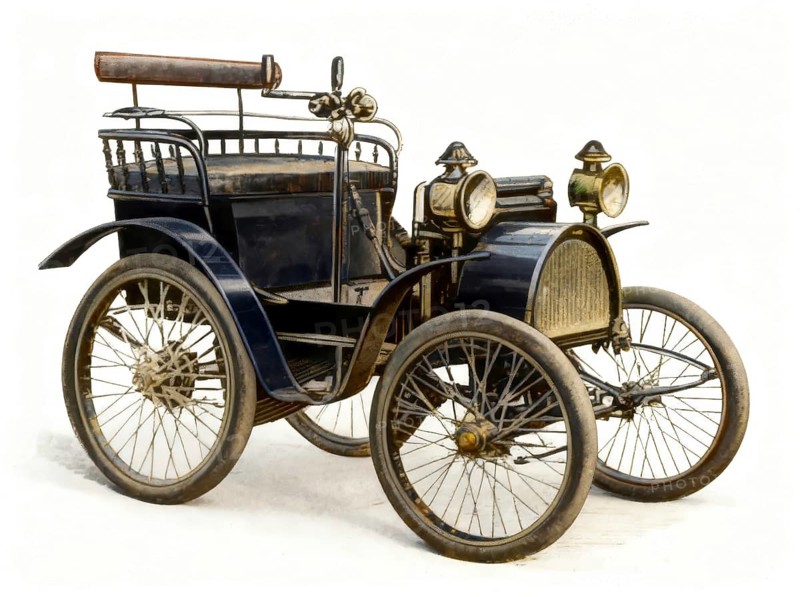 Renault Voiturette, Type A of 1898, the first automobile built by Louis Renault, 1877 – 1944, French industrialist, a pioneer of the automobile industry, digitally edited based on a historical illustration, subsequently colored
