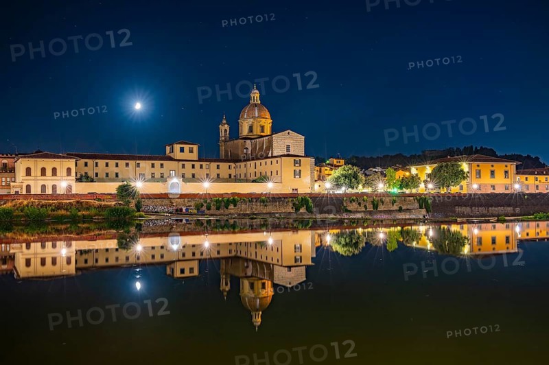 Church of San Frediano in Cestello with arno river in front at blue hour, Florence, UNESCO World Heritage Site, Tuscany, Italy