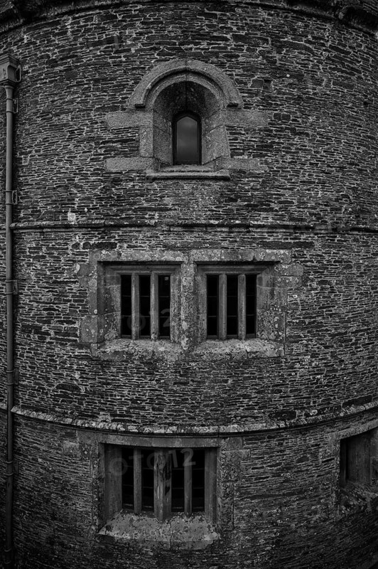 Tudor Gun Tower, Donjon, residential defence tower, fortified tower, St Mawes Castle, St Mawes, black and white, Cornwall, England, Great Britain, Great Britain
