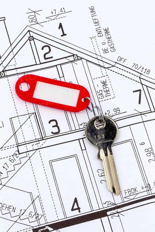 House plan with key. A residential key is on a map, Austria