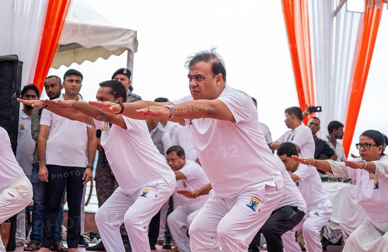 Assam Chief Minister Dr. Himanta Bishwa Sarma participated in a mass yoga session organised on the occasion of International Day of Yoga, in Guwahati, India on 21 June 2026. The International Day of Yoga is a global observance celebrated every year on 21 June to promote the benefits of yoga for physical, mental, and spiritual well-being