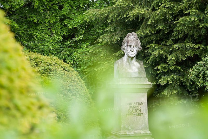 Statue of Christian Daniel Rauch in front of his birthplace, German Neoclassicism sculptor, Bad Arolsen, Waldeck-Frankenberg District, Northern Hesse, Germany