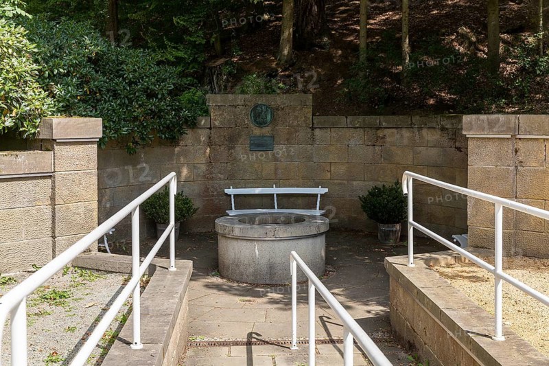 Historic Goethe Fountain in Bad Elster spa garden, Vogtland, Saxony, Germany