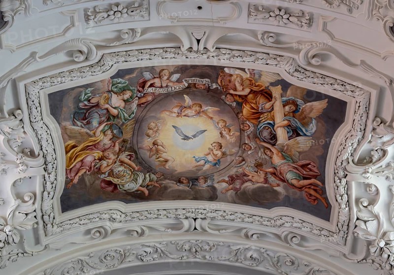 Important ceiling fresco by Hans Georg Asam, parish church of St. Quirinus, former monastery church, Tegernsee, Upper Bavaria, Bavaria, Germany