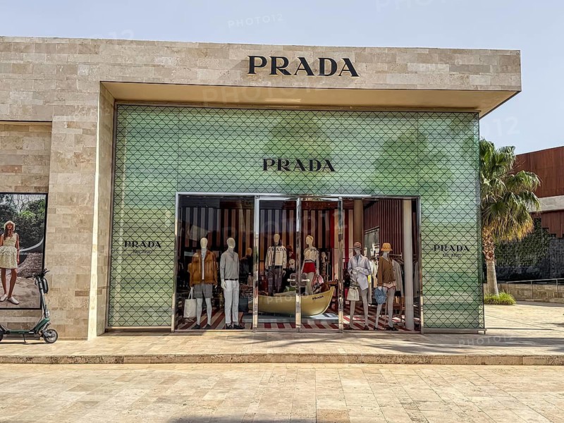 Bodrum, Turkiye - 26.05.2025: Prada store entrance in Palmarina Bodrum Marina in Turkey