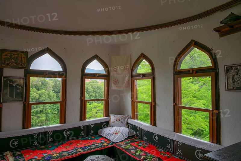 The windows and view from upper floor of the Turkish House. This house is a private house built in the 18th century of the Ottoman-Turkish era in Old Town area of Mostar. The Turkish House was registered as a UNESCO World Heritage site in 2005, Mostar, Bosnia and Herzevogina