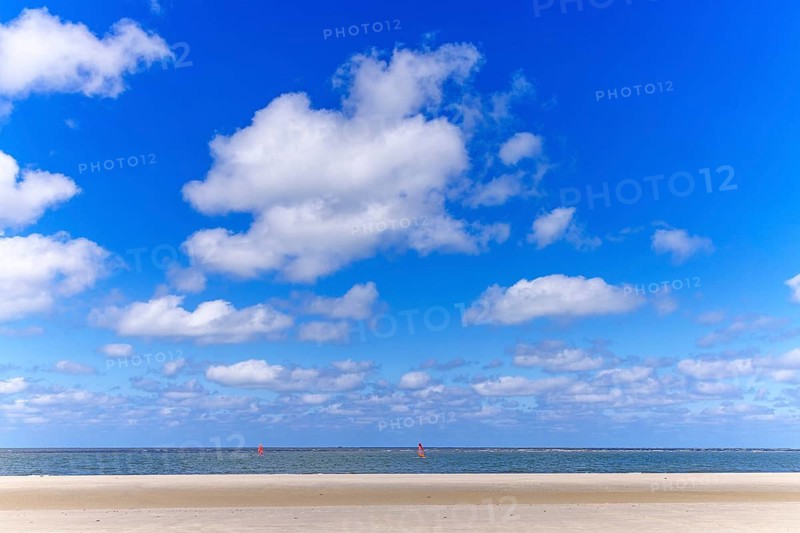 Beach, clouds, North Sea, windsurfer, Langeoog, East Frisia, Lower Saxony, Germany