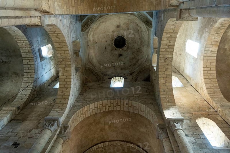 Interior of the romanesque church of Saint Saturnin. Puy de Dome. Auvergne Rhone Alpes. France