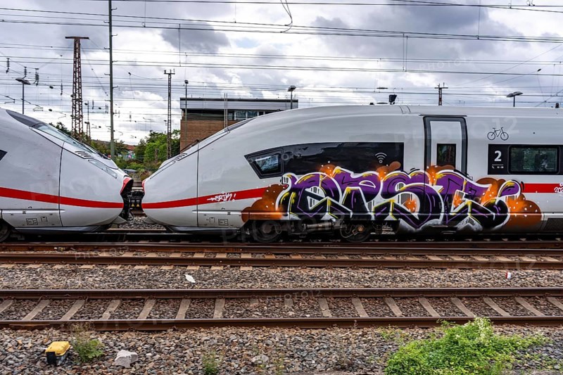 Graffiti on trains, ICE Zug, North Rhine-Westphalia, Germany