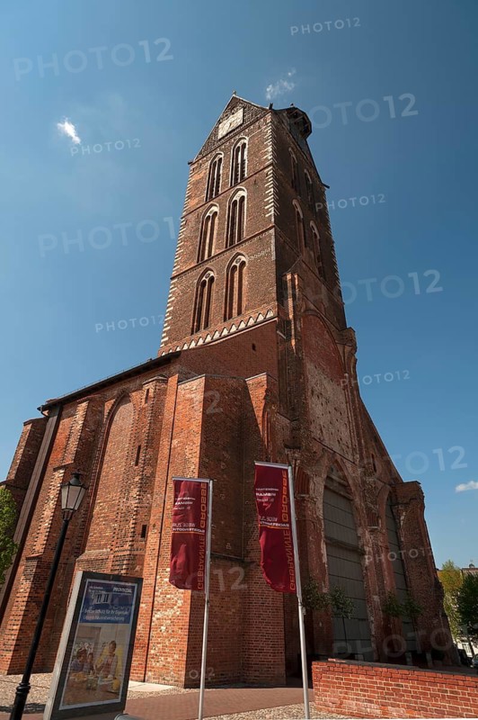 St.Marien, 14th century, except for the tower destroyed in World War II, in front foundation wall of the former church, Wismar, Mecklenburg-Vorpommern, Germany