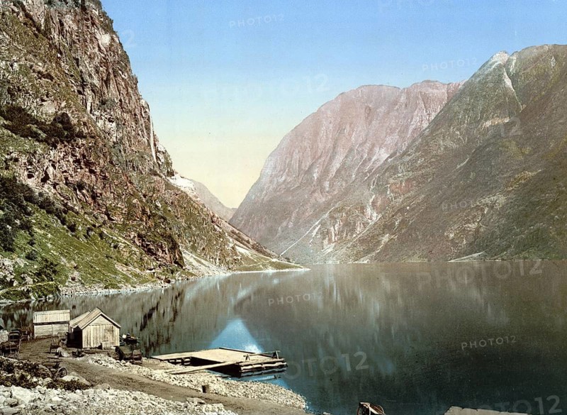 Naerofjord, branch of the Sognefjord, Gudvangen, Norway, around 1895, Historical, digitally restored reproduction from a 19th century original, Record date not stated