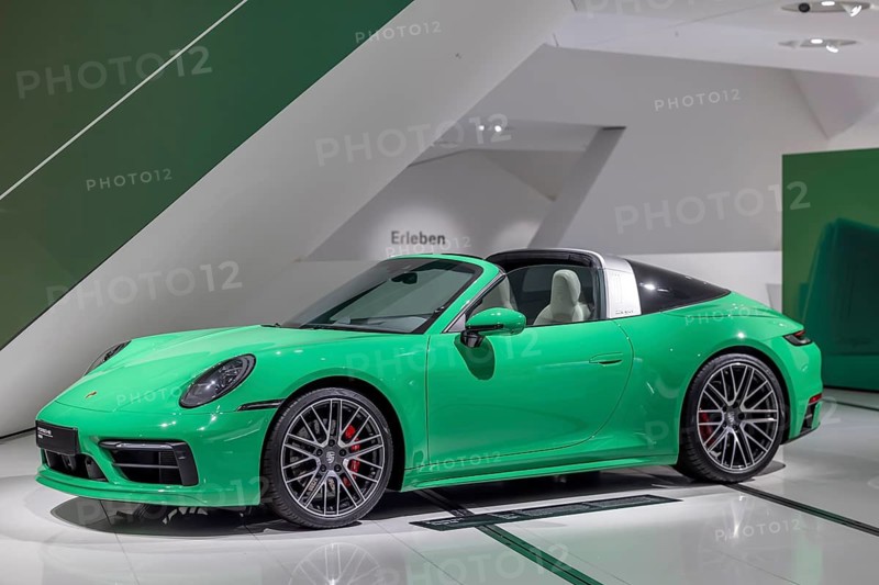 Porsche Museum Stuttgart-Zuffenhausen. Porsche 911 Targa $s from 2020. The automotive museum of Dr. Ing. h.c. F. Porsche AG presents racing cars and iconic cars from automotive history. Stuttgart, Baden-Württemberg, Germany