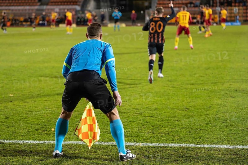 Assistant of football referee during the match in Glogow, Poland