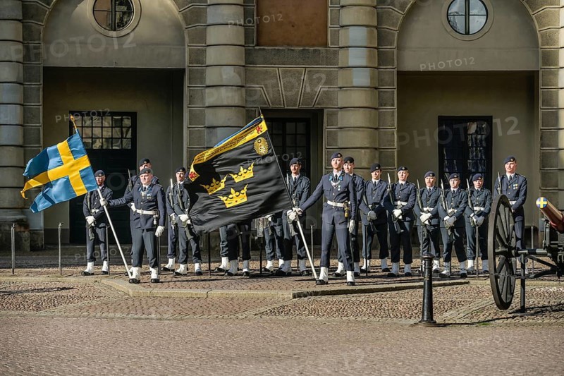 Soldiers, Flags, Changing of the Guard, Parade Ground, Yttre borggarden, Royal Palace, Kungliga slottet, Stockholm, Sweden