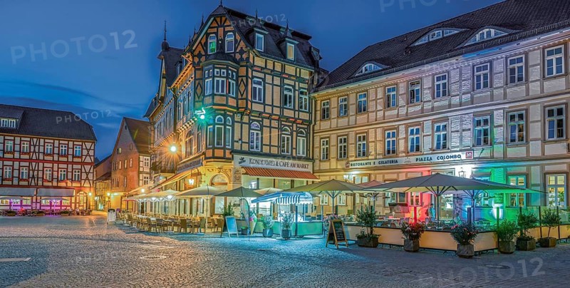 Restaurants on the market square illuminates Wernigerode Harz Germany