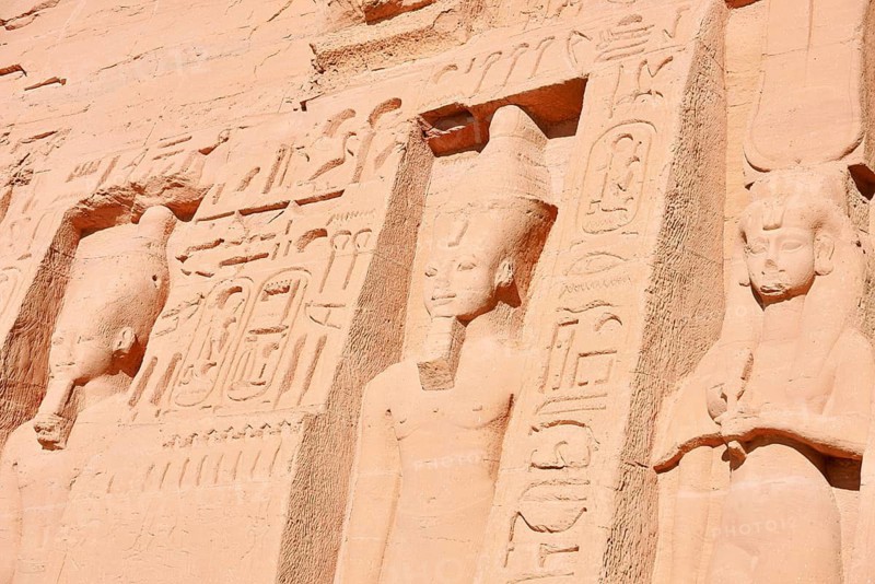 Statues of Ramesses II and Nefertari, Temple of Hathor or Temple of Nefertari, Temple of Abu Simbel, UNESCO World Heritage Site, Nubia, Egypt