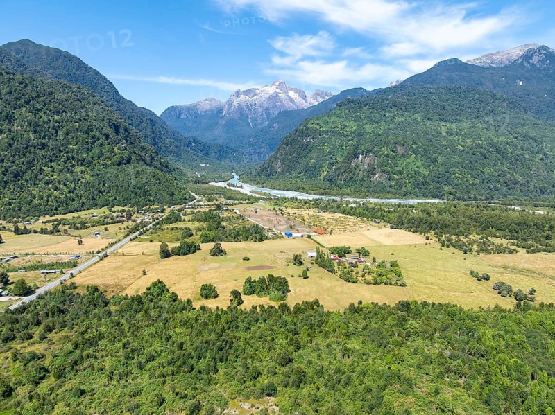 Mountains and landscape near Hornopirén, aerial view, Patagonia, Los Lagos, Chile