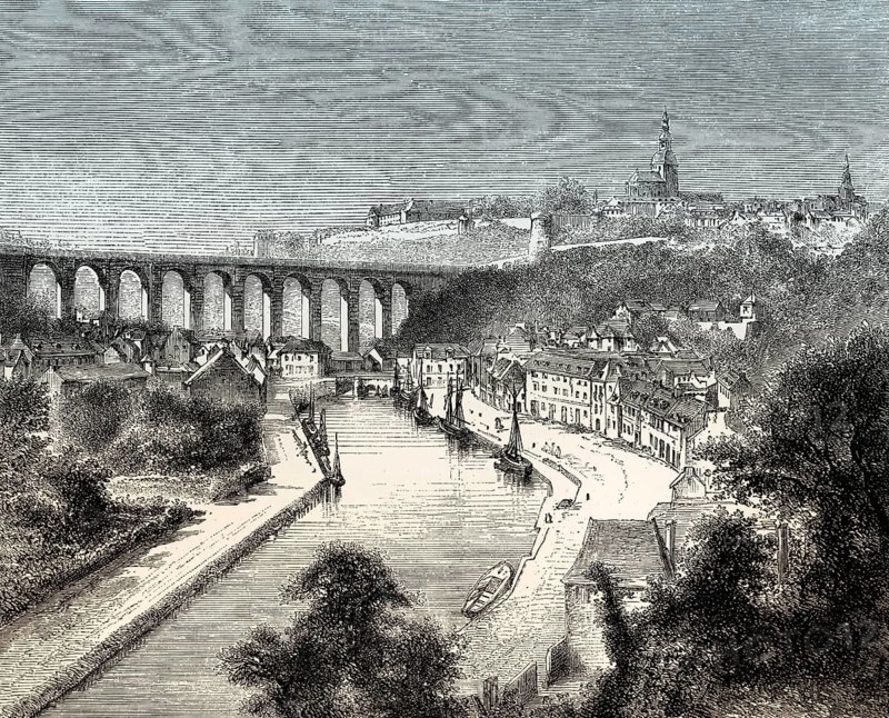 View of the Viaduct over the Rance river, Dinan, Côtes-d'Armor department, northwestern France, 19th century