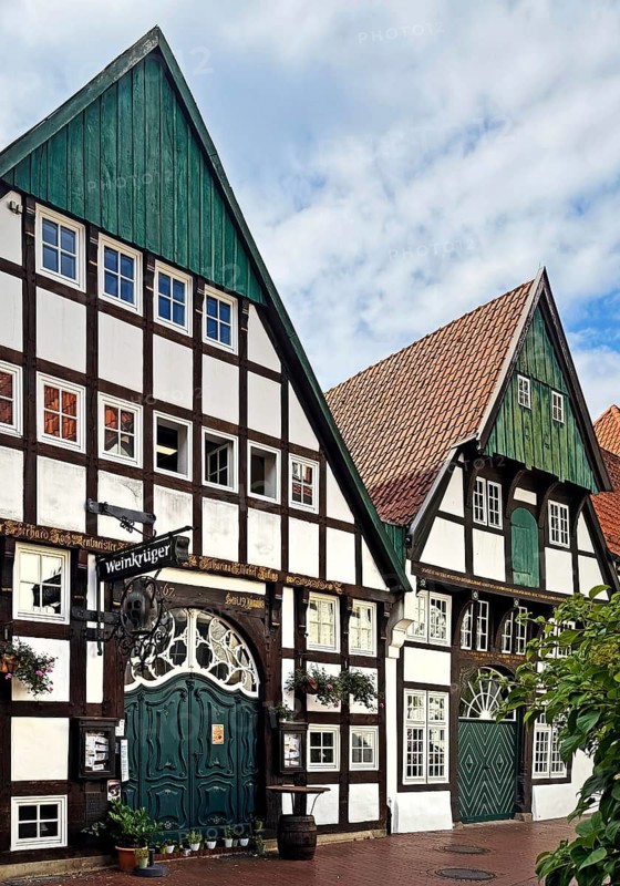 Historic half-timbered houses in the old town, Osnabrück, Lower Saxony, Germany