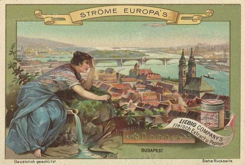 Picture series Streams of Europe, Budapest with the Danube, Liebigbild, digitally restored reproduction of a collector's painting from around 1900, exact date unknown