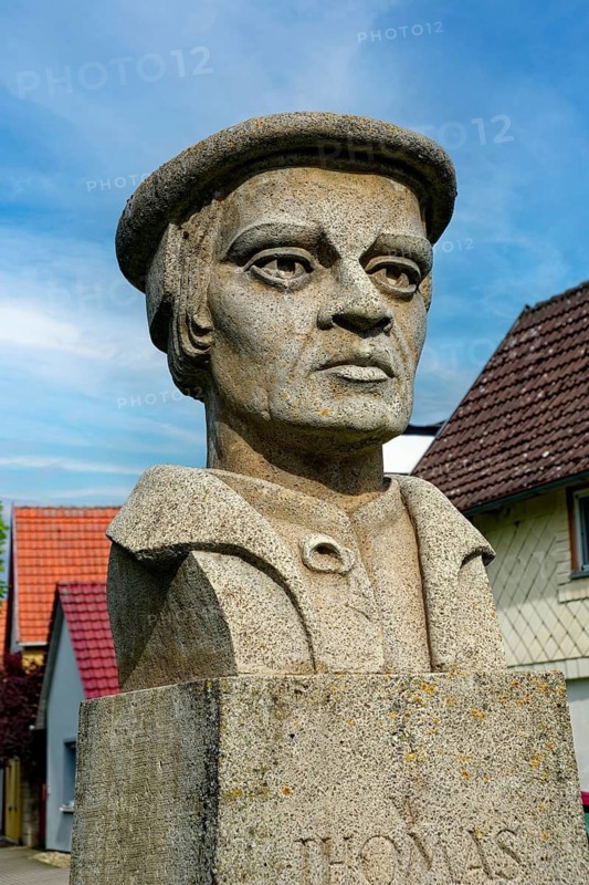 Memorial to Thomas Müntzer, reformer, theologian, revolutionary, Peasants' War, Battle of Frankenhausen, historical figure, Niederdorla, Bailiwick, Unstrut-Hainich-Kreis, Thuringia, Germany