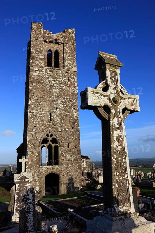 Cemetery and ruins of the monastery church on the Hill of Slane, Leinster province, Ireland