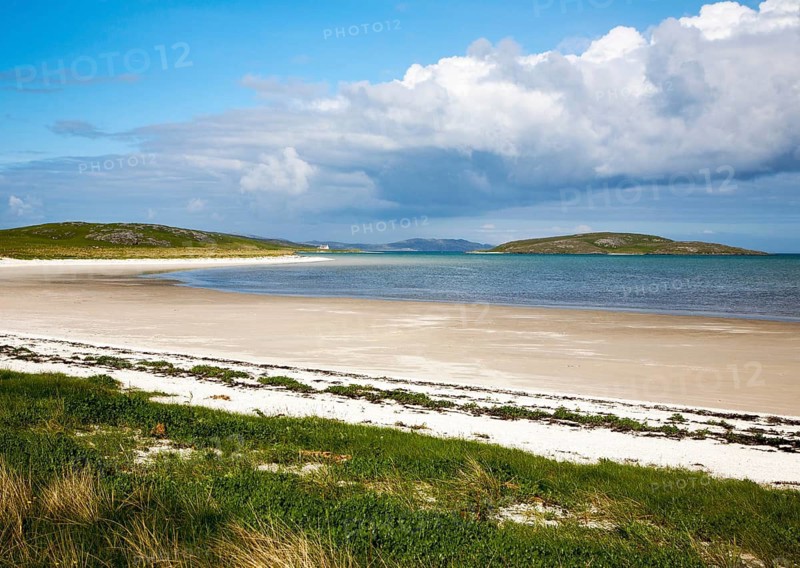 White sand at Traigh Mhor beach, the Cockle Strand, Barra, Outer Hebrides, Scotland, UK