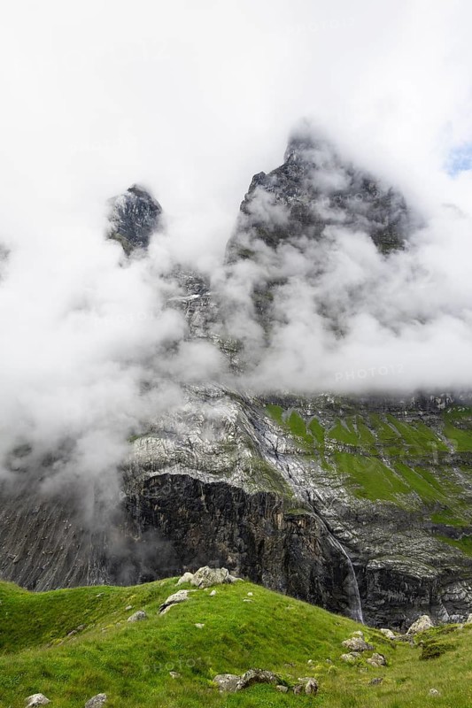 Cloudy mountain peaks, Bernese Alps, Bernese Oberland, Switzerland