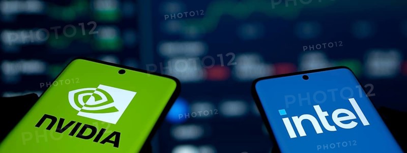 Nvidia and Intel logo is displayed on smartphone