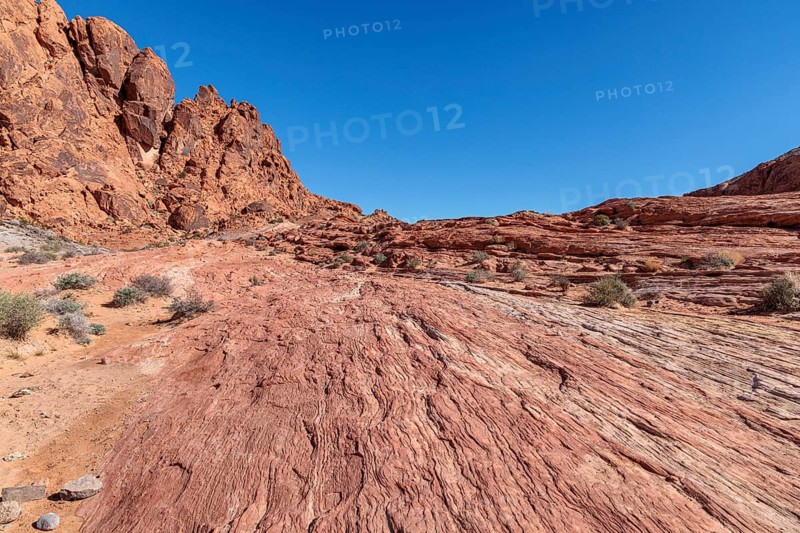 Layered rock formations along the Fire Wave Trail at Valley of Fire State Park near Overton, Nevada